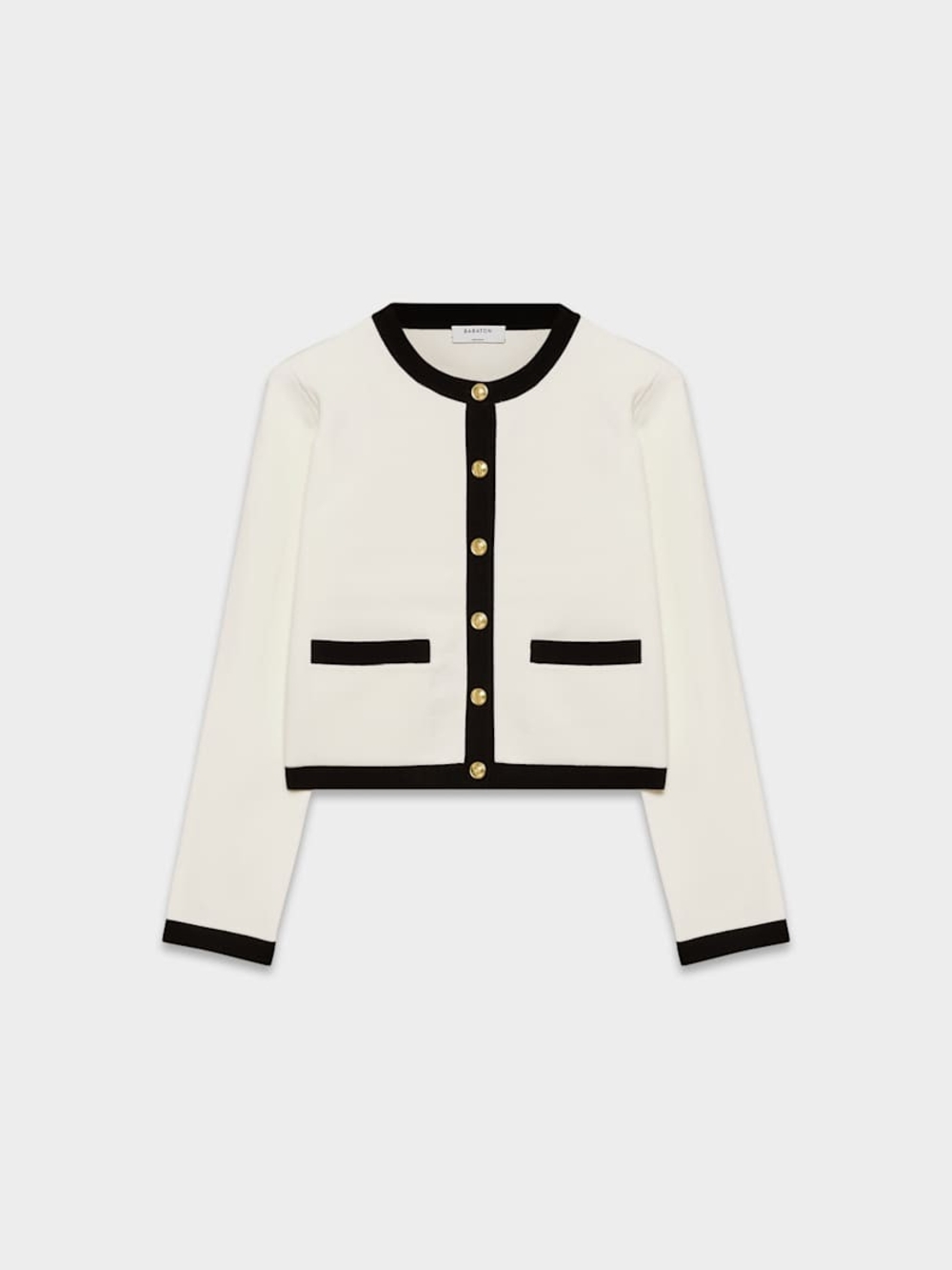 Aritzia Babaton Cream Cardigan with Black Trim and Gold Button Accent - Picture 6 of 14